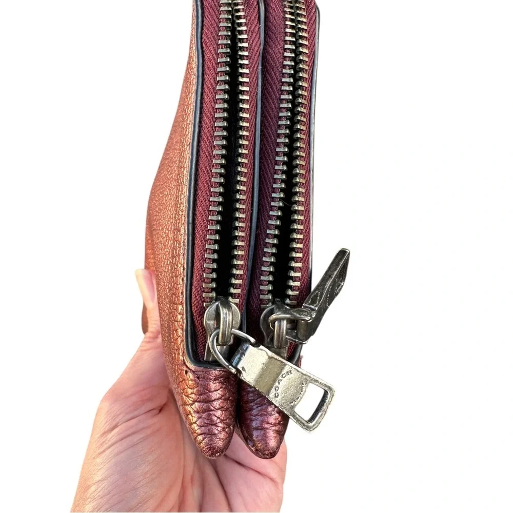 Coach Maroon metallic pebbled Wristlet Clutch EUC